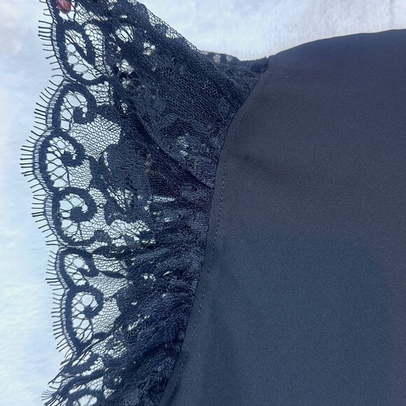 Express Feminine Victorian Ruffle Mock Neck Lace Cap Sleeve Blouse Black S NWT - Picture 10 of 13